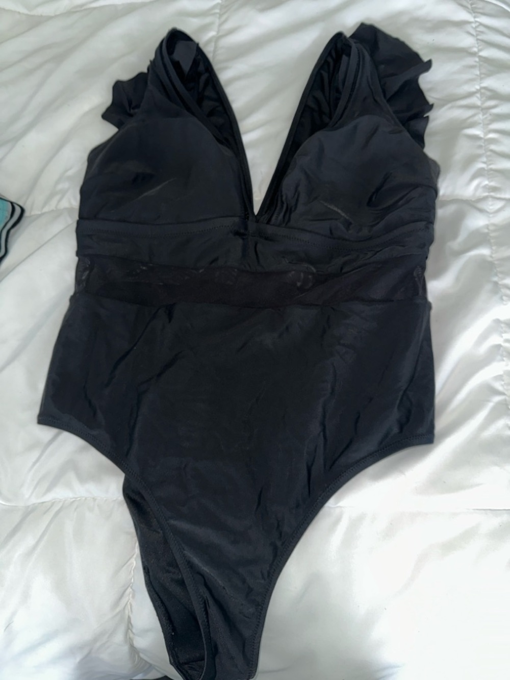 Black Ruffle Strap One-Piece Swimsuit - Picture 8 of 10